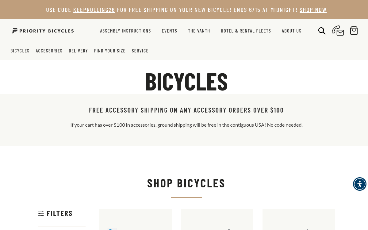 prioritybicycles.com screenshot